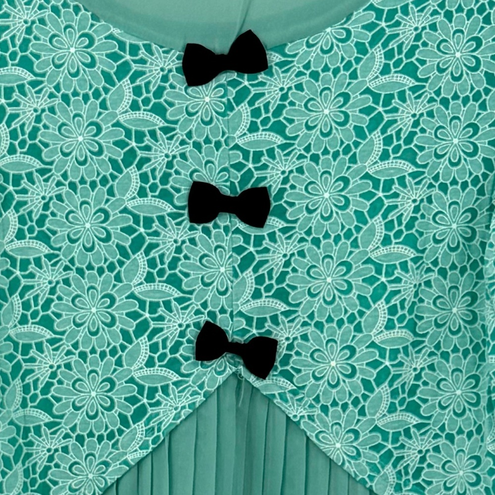 NWT Julia Short Sleeve Lace Overlay High-Low Pleated Hem Top w Rhinestone Pocket - Picture 8 of 8